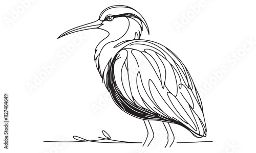 Elegant Line Drawing of a Heron, Single-Line Art, Bird Illustration, Wildlife Sketch, Black and White Bird photo