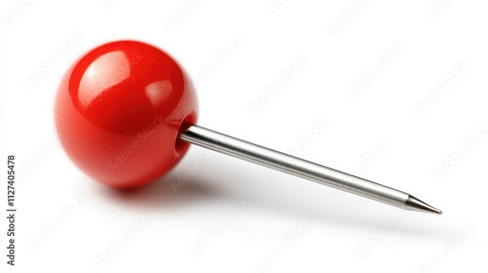 A Close-Up Shot of a Single Red Push Pin on a White Background A Close-Up Shot of a Single Red Push Pin on a White Background