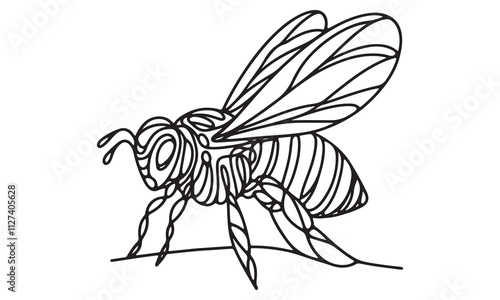 Intricate Line Art Drawing of a Honeybee, Black and White Detailed Illustration of a Bee,  Single-Line Bee Sketch, Honeybee Vector Art,  Striped Bee Graphic Design, Stylized Bee Outline, Abstract Bee 