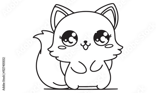 Adorable Kawaii Fox Coloring Page: A Cute, Big-Eyed Anime-Style Fox Ready for Creative Expression