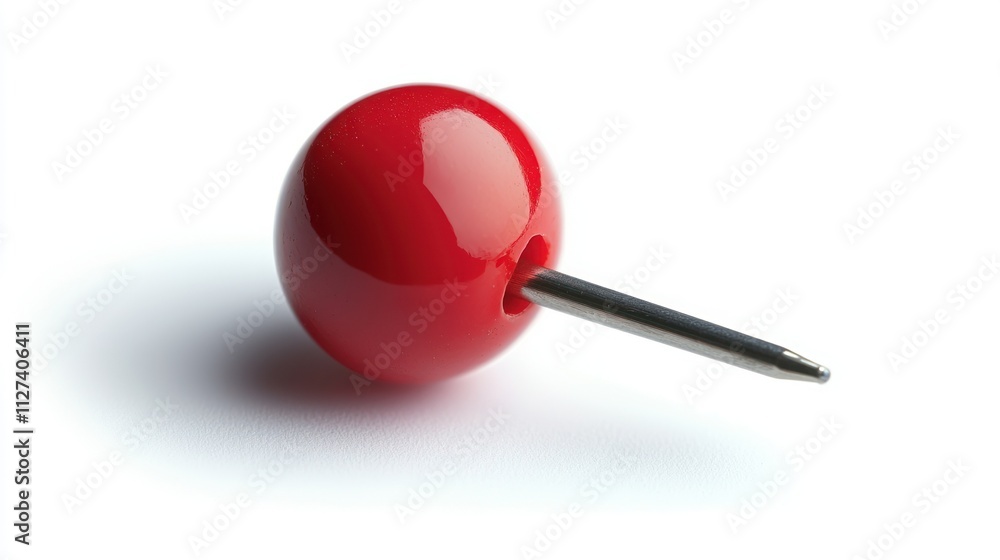 A Close-Up Shot of a Single Red Push Pin Isolated on a White Background A Close-Up Shot of a Single Red Push Pin Isolated on a White Background