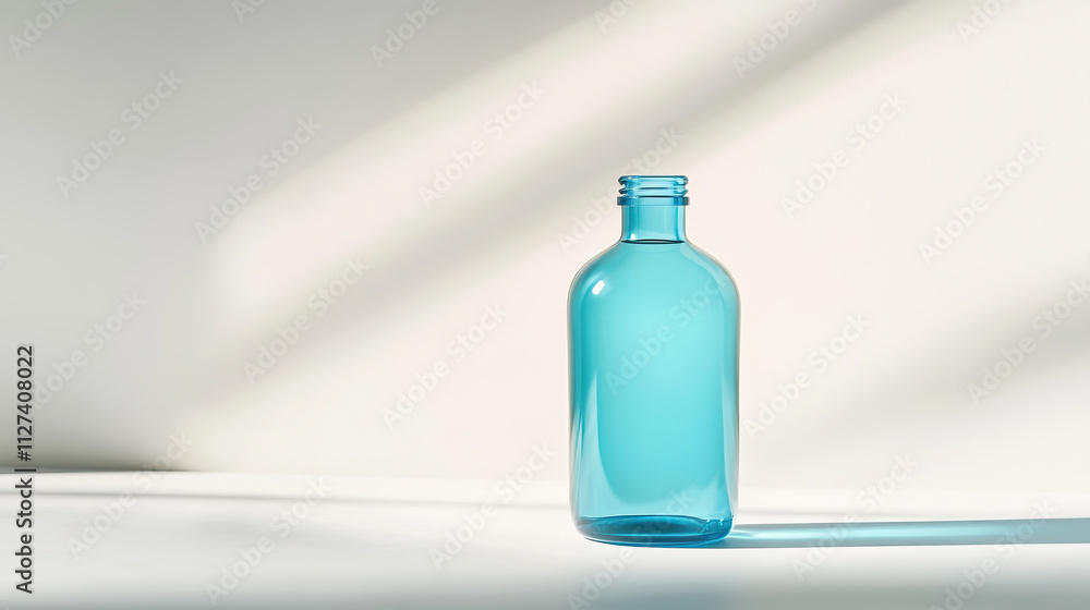 An Elegant Blue Glass Bottle Placed Gracefully in Soft Natural Light Creates a Beautiful Scene An Elegant Blue Glass Bottle Placed Gracefully in Soft Natural Light Creates a Beautiful Scene