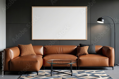 A blank horizontal poster frame mockup wall art
