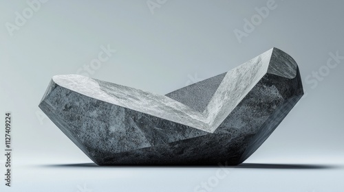 photorealistic isometric view of a smooth, polished stone sculpture with geometric edges and fine detailing photo