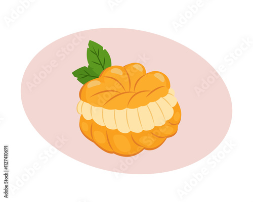 Profiteroles, a French dessert. Puff pastry with custard. Vector illustration
