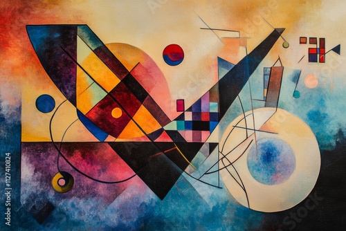 Abstract Composition in Vibrant Colors: A Kandinsky Inspired Artwork.