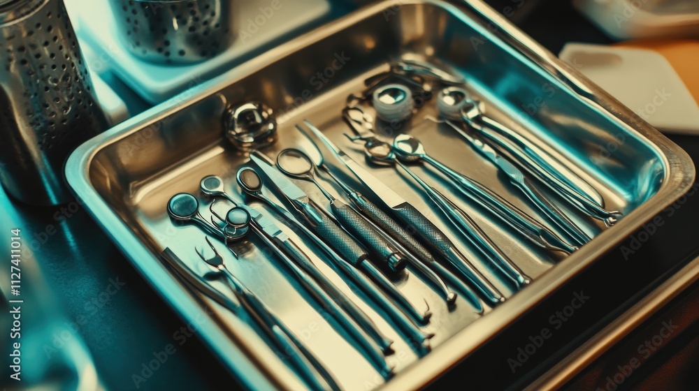 Sterile Dental Instruments Arranged In A Tray Sterile Dental Instruments Arranged In A Tray