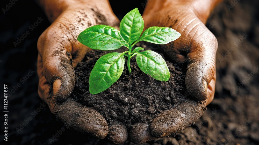 Nurturing New Life: Hands Gently Holding a Young Plant Nurturing New Life: Hands Gently Holding a Young Plant