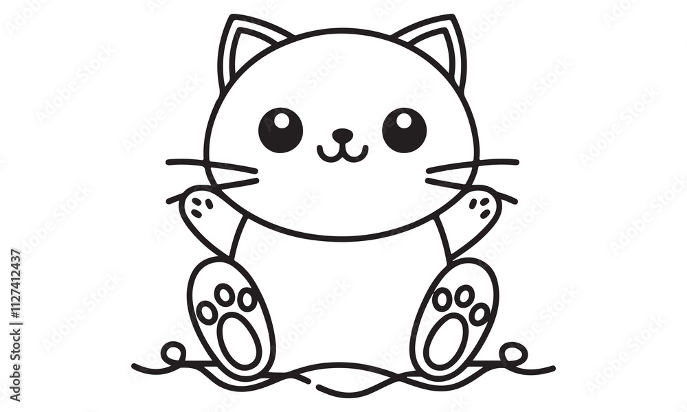 A cute cartoon kitten sitting happily in a playful and colorful design A cute cartoon kitten sitting happily in a playful and colorful design