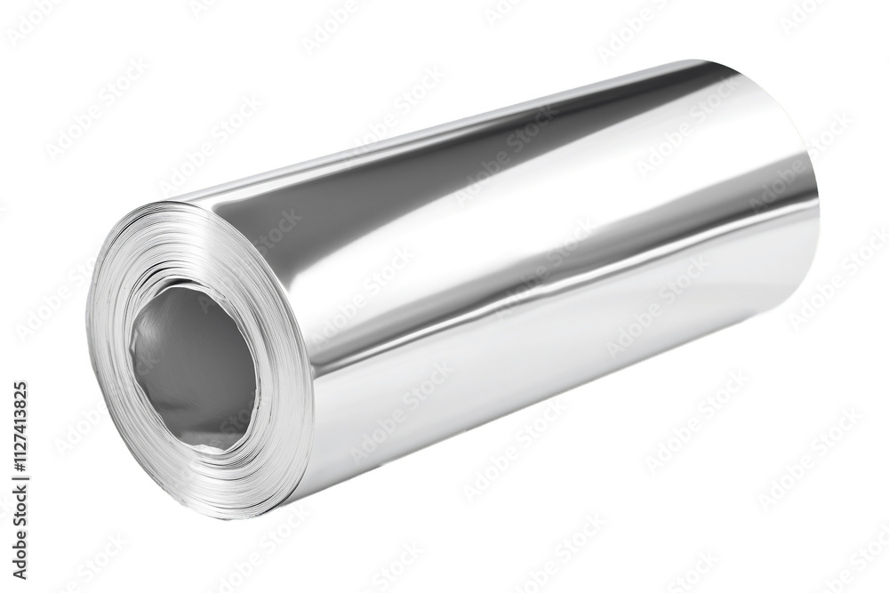 A transparent background showcasing an aluminum foil roll. A transparent background showcasing an aluminum foil roll.