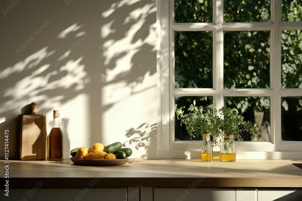 Fresh produce, herbs, and golden oils bathed in sunlight on a kitchen counter, capturing wholesome flavors and natural beauty. Fresh produce, herbs, and golden oils bathed in sunlight on a kitchen counter, capturing wholesome flavors and natural beauty.