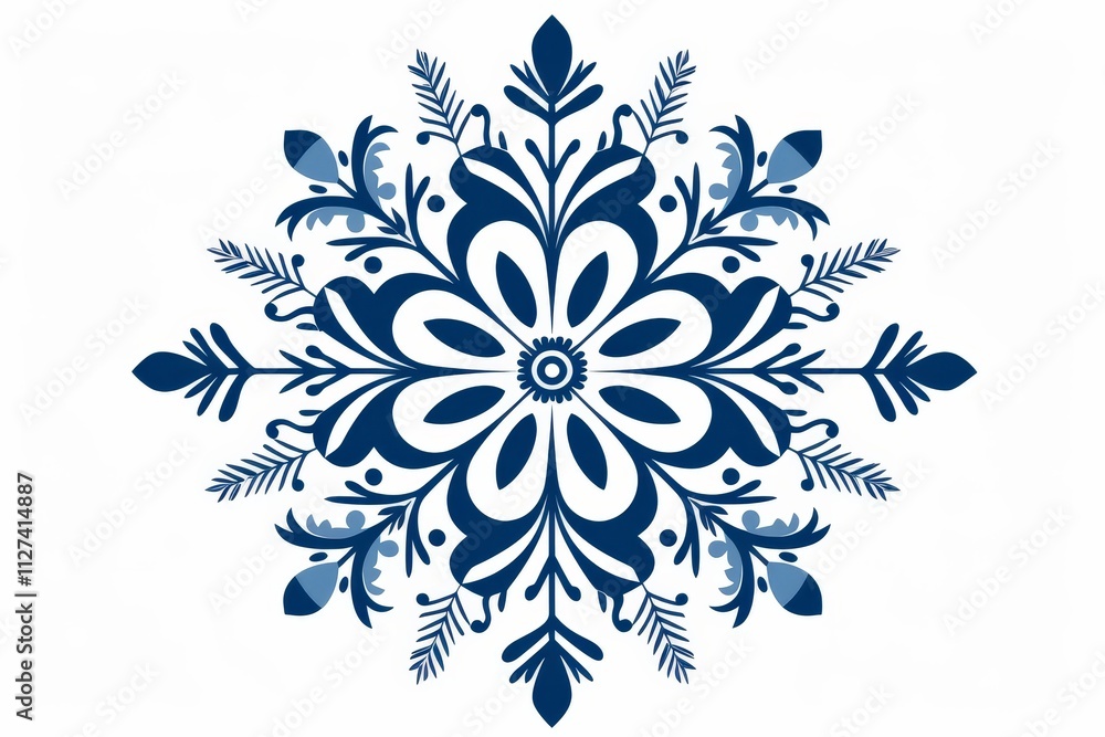 Elegant blue and white snowflake design capturing the essence of winter minimalism Elegant blue and white snowflake design capturing the essence of winter minimalism