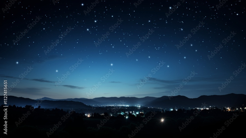 Enchanting night sky a serene scene of bright stars and the moon in shades of blue Enchanting night sky a serene scene of bright stars and the moon in shades of blue