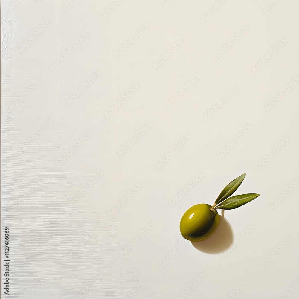Fresh Green Olive on Light Background with Leaf Detail