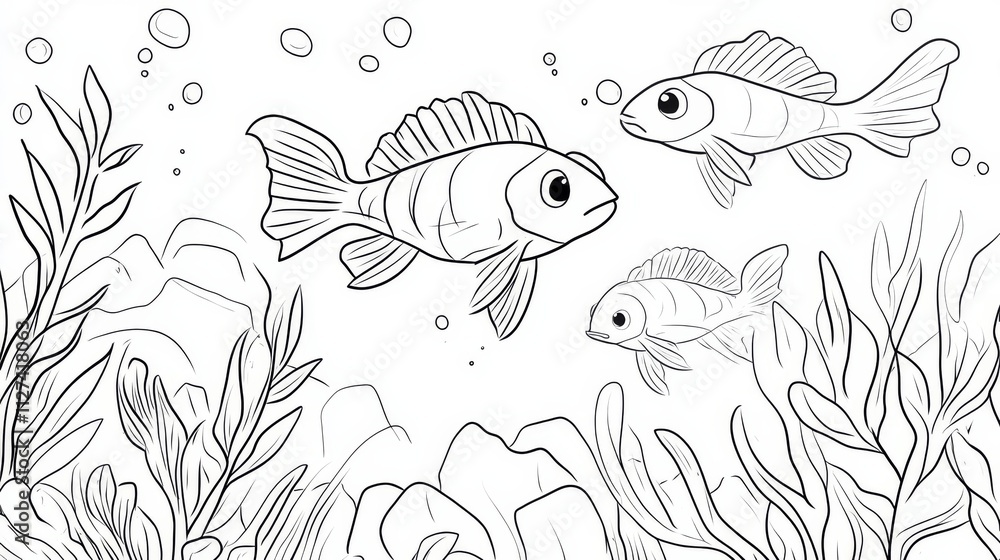 Fototapeta premium Funny Aquarium to be traced only of one line, the tracing educational game to preschool kids with easy game level, the colorful and colorless version.