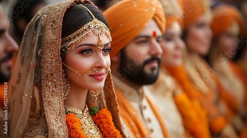 A spiritually relaxing view of a Anand Karaj marriage procession traditional attire photo