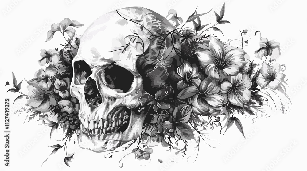 Fototapeta premium Detailed black and white skull vector art for graphic design projects