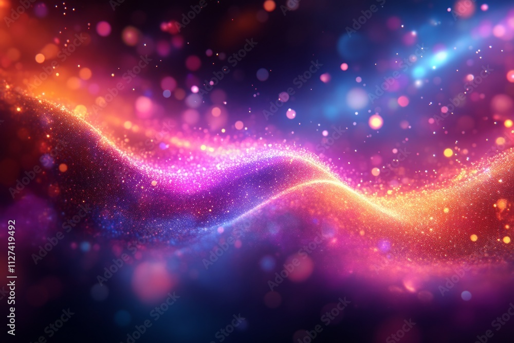 Fototapeta premium Colorful particles flowing and forming abstract waves with bokeh effect