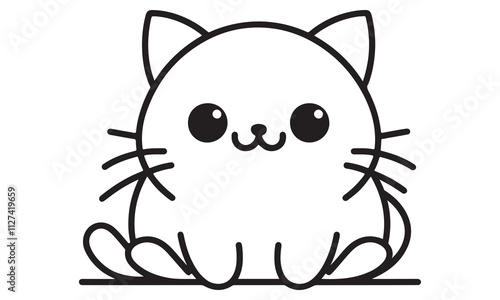 Cartoon cute baby kitten with a butterfly, smiling happily