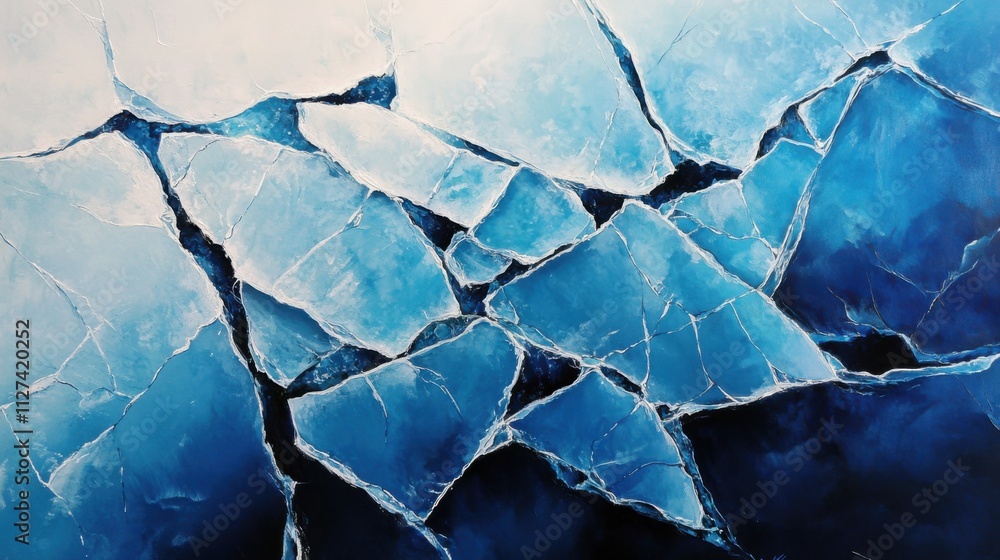 Close-up of blue fractured ice textures Close-up of blue fractured ice textures