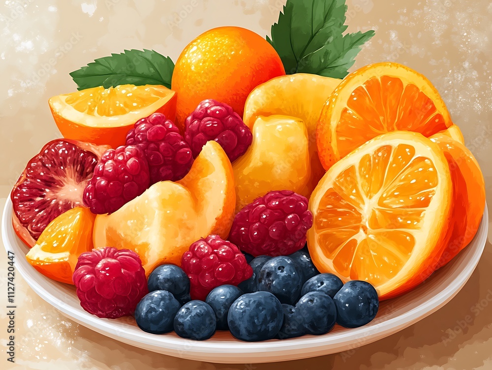 A Colorful Plate of Fresh Summer Fruits and Berries A Colorful Plate of Fresh Summer Fruits and Berries