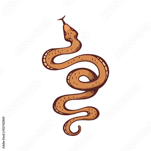 Snake vector hand drawn icon, spotted serpent tongue hanging out, viper, boa or anaconda reptile predator wild animal