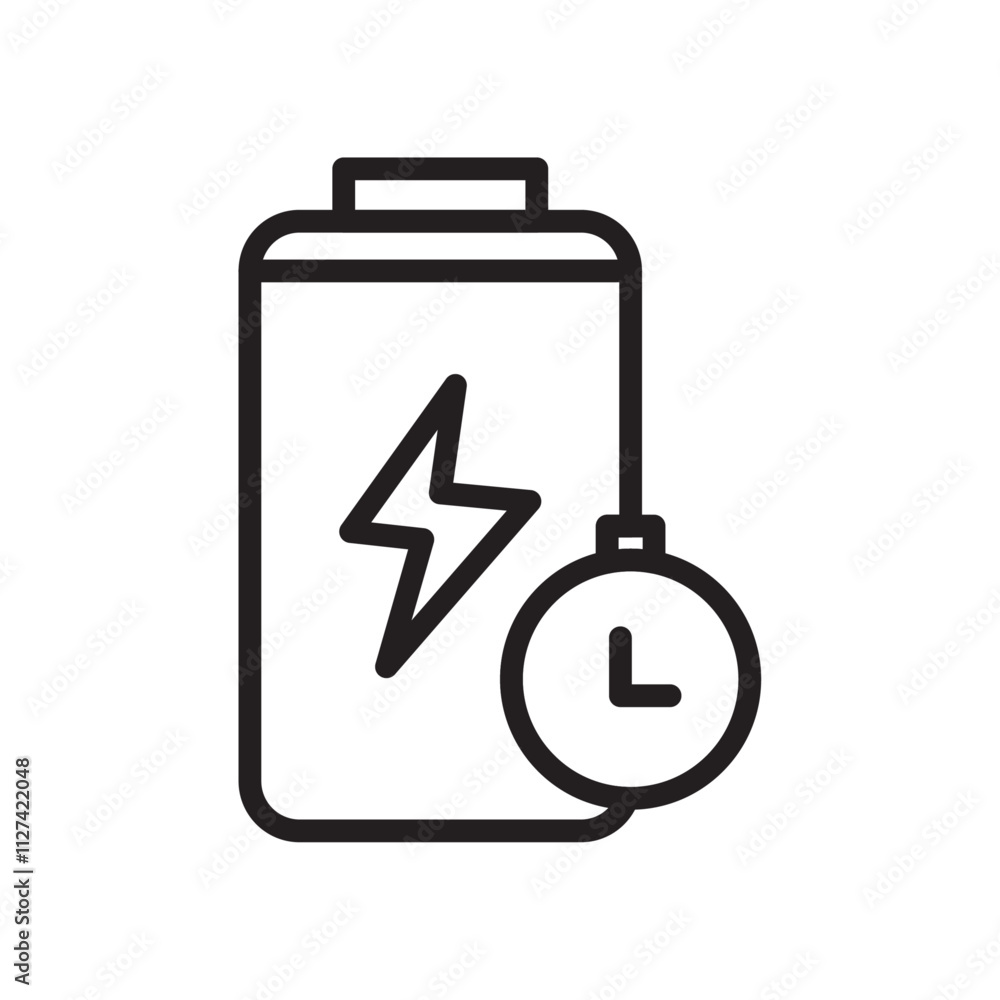 Battery time icon Vector flat thin line illustration Battery time icon Vector flat thin line illustration