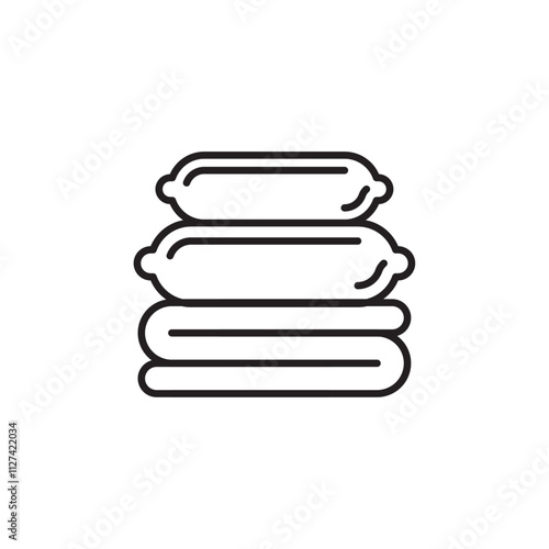 Bed linen set with pillows icon Vector flat thin line illustration