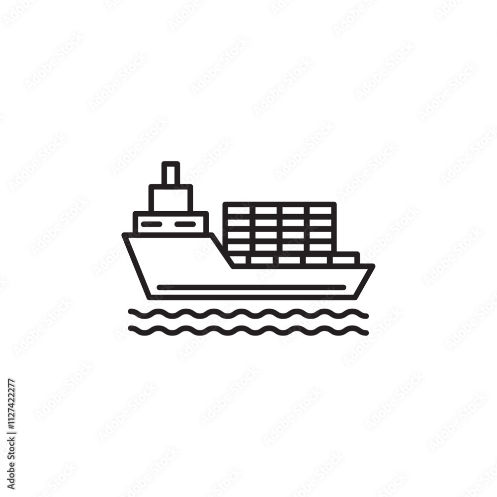 Cargo ship icon Vector flat thin line illustration Cargo ship icon Vector flat thin line illustration