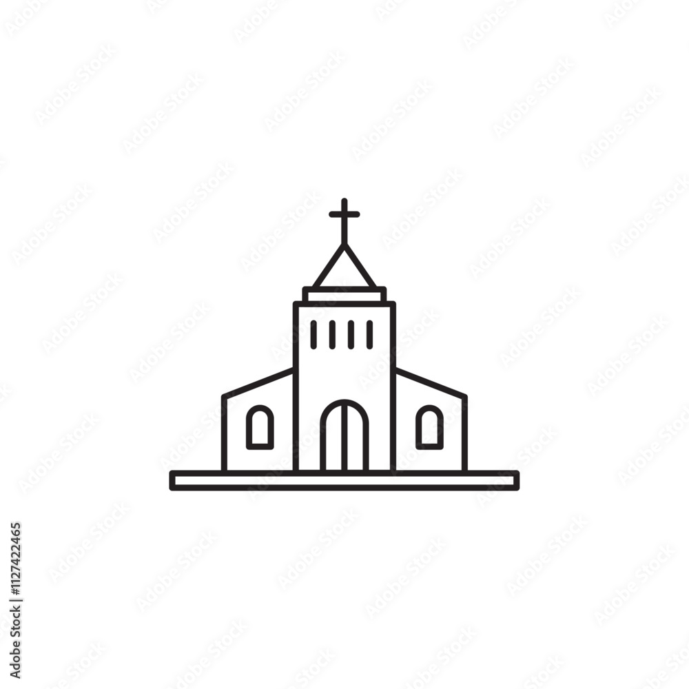 Church icon Vector flat thin line illustration Church icon Vector flat thin line illustration