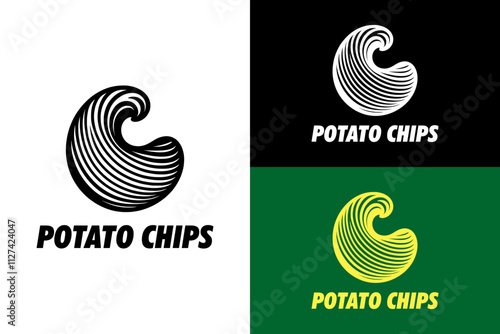 sprinkle, c shape, potato, chip, wave lines, potato chip logo, snack, fries, food cart, food stall, fast food, abstract vector logo