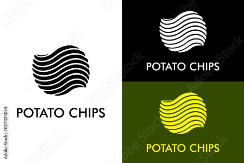 potato, chip, wave lines, potato chip logo, fingerprint, food, snacks, food stall, fries, fish and chip, vector, illustration