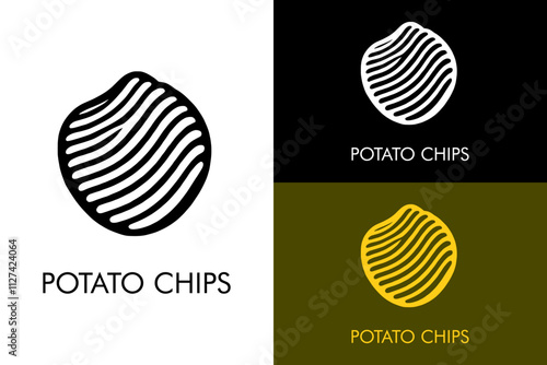 chip, potato, typography, sprinkle, lines, vector potato chip logo, snacks, food stall, sprinkle fries, fast food, vector illustration