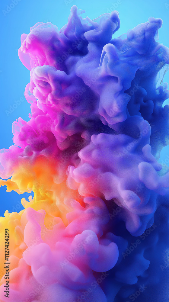 Obraz premium Energetic Abstract Gradient Wallpaper Featuring Explosive Ink Diffusion from Deep Magenta to Electric Cyan with Dynamic Neon Yellow Splashes for Phone Wallpaper Design
