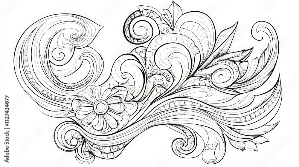 Intricate black and white floral design. Intricate black and white floral design.