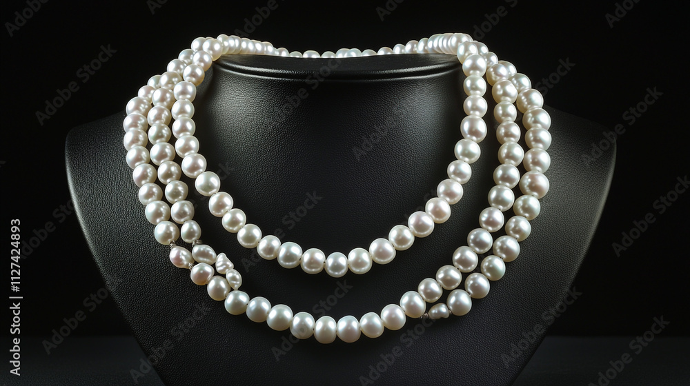Fototapeta premium Elegant Triple Strand Pearl Necklace Luxury Jewelry White Pearls Fashion Accessory Gif