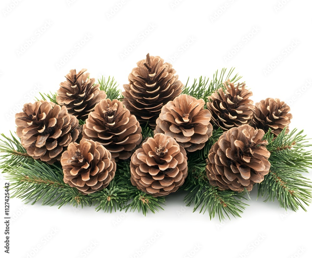 Pine Cones and Evergreen Branches Arranged Decoratively Pine Cones and Evergreen Branches Arranged Decoratively