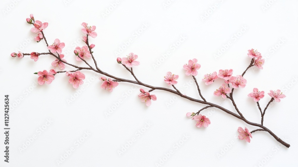 Delicate cherry blossom branches on white background Delicate cherry blossom branches on white background