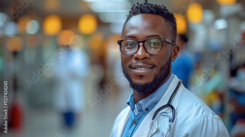 Confident Doctor Standing in Hospital Corridor