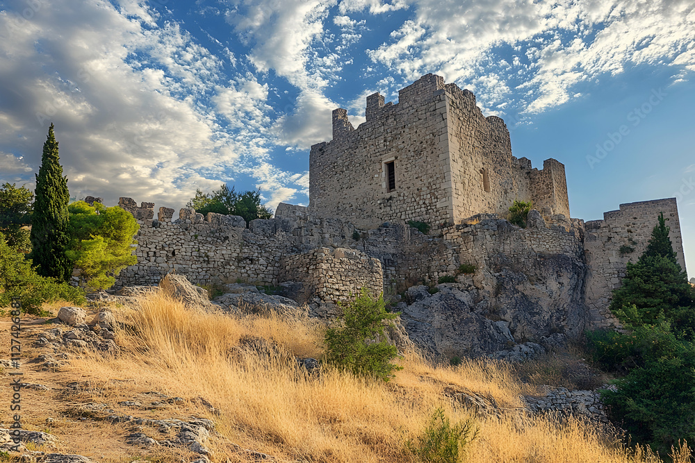 Famous tourist attraction - Acropolis of Lindos. Ancient architecture of Greece. Travel destinations of Rhodes island Famous tourist attraction - Acropolis of Lindos. Ancient architecture of Greece. Travel destinations of Rhodes island