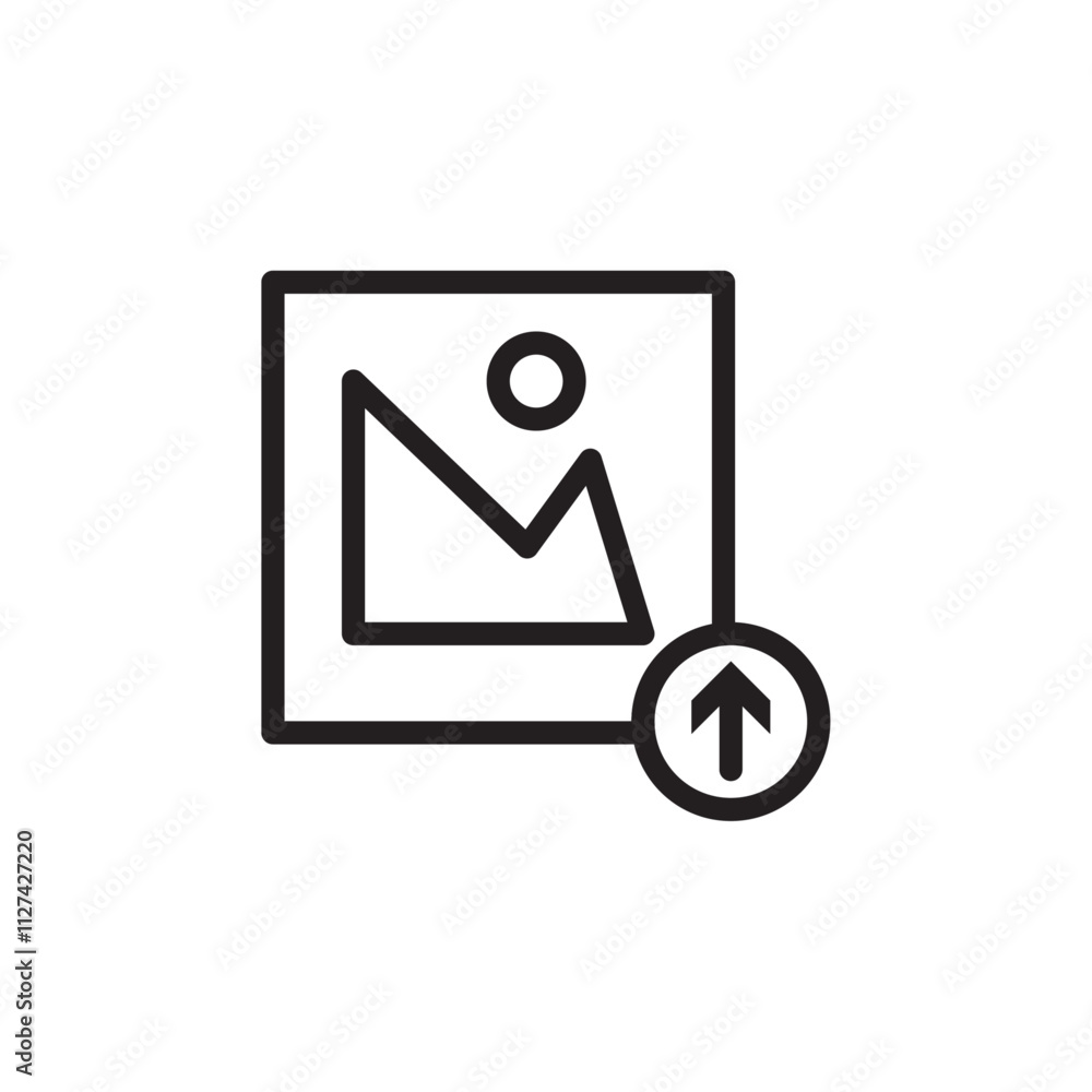 Upload photo icon Vector flat thin line illustration Upload photo icon Vector flat thin line illustration