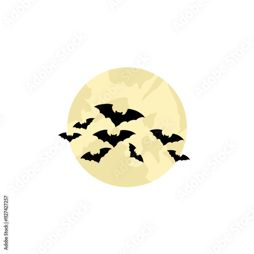 Scary night moon with flying bats