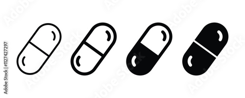 pills vector icon set. pharmaceutical capsule symbol. antibiotic drug tablet medicine icon in black color vector illustration.