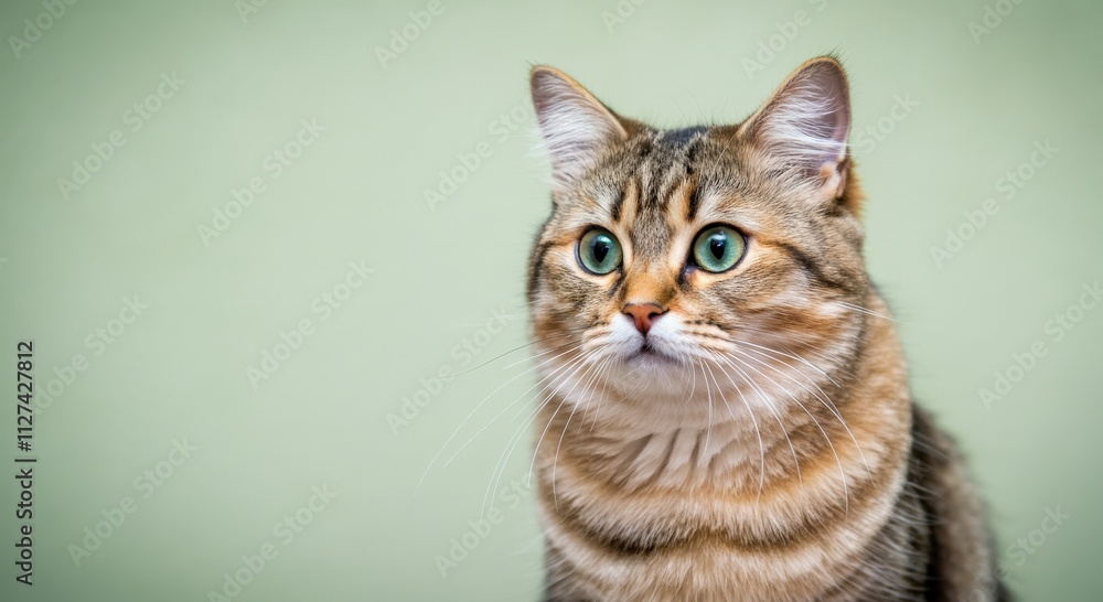 Portrait of an adorable tabby cat with striking green eyes and fluffy fur in a calm setting Portrait of an adorable tabby cat with striking green eyes and fluffy fur in a calm setting