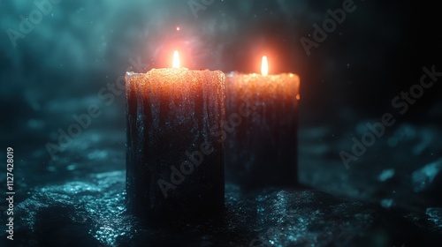 Warm and blurry candlelight with softened edges, evoking an intimate and peaceful atmosphere. photo