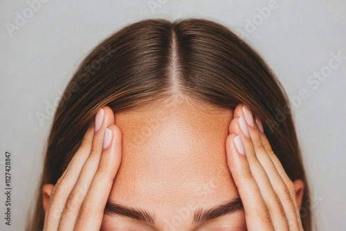 A woman with brown hair is wearing a lot of makeup