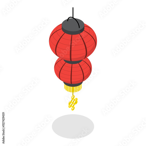 3D Isometric Flat Set of Japanese Or Chinese Lanterns. Item 3