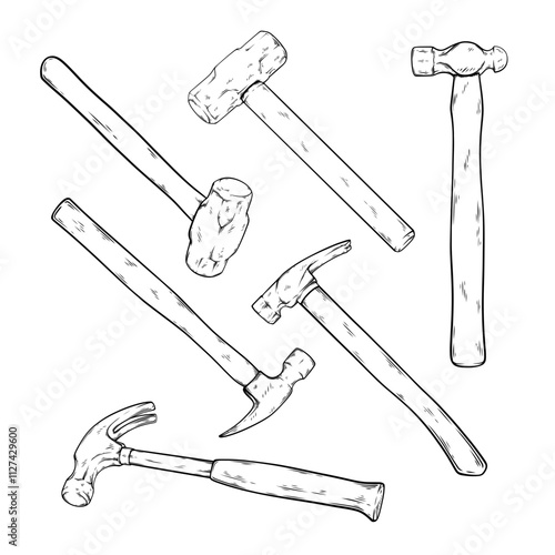 hammer set collection vector line art drawing illustration
