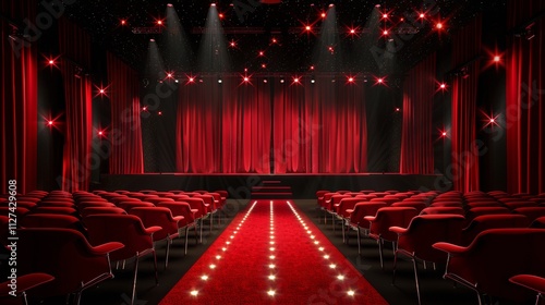 Luxurious red theater stage with spotlight and seating