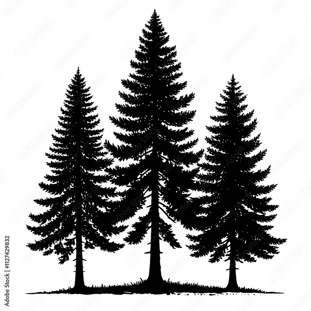 Pine tree botanical silhouette vactor illustration transparent background Pine tree botanical silhouette vactor illustration transparent background